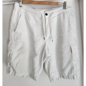 Cubavera White Linen Blend Cargo Shorts M Elastic Drawstring Resort 8"